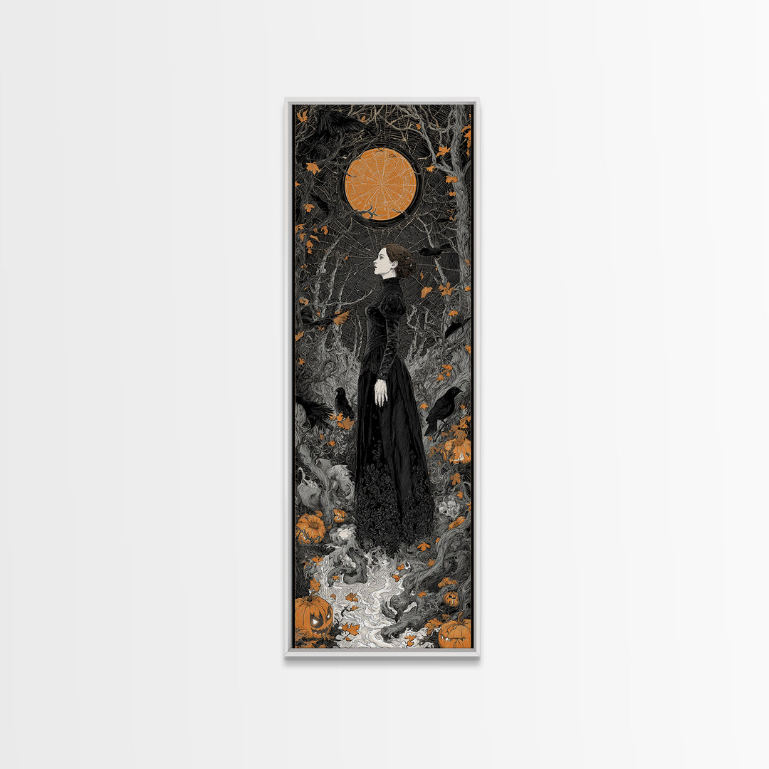Black Lace And Cobwebs, Tall Narrow Wall Art, Gothic Horror Wall Art, Framed Canvas Print, Halloween Wall Decor, Gothic Home Decor
