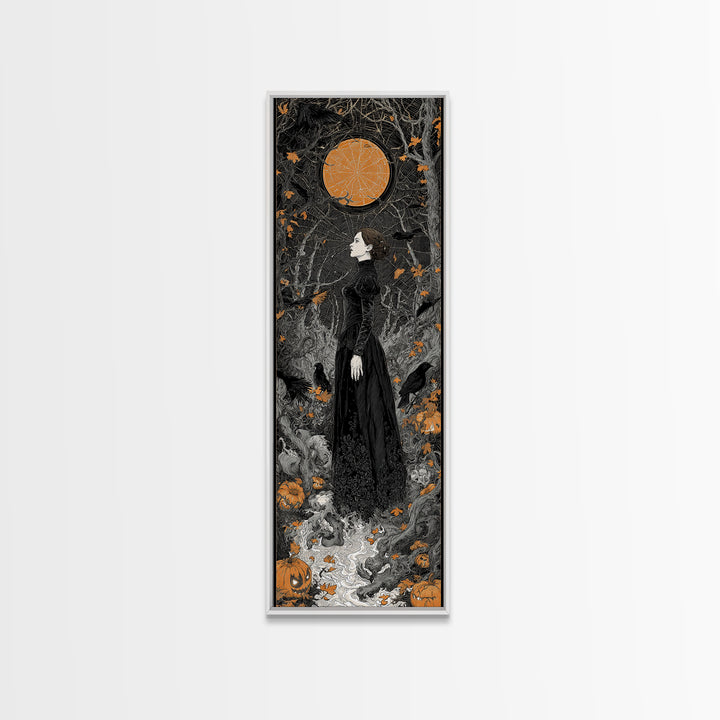 Black Lace And Cobwebs, Tall Narrow Wall Art, Gothic Horror Wall Art, Framed Canvas Print, Halloween Wall Decor, Gothic Home Decor