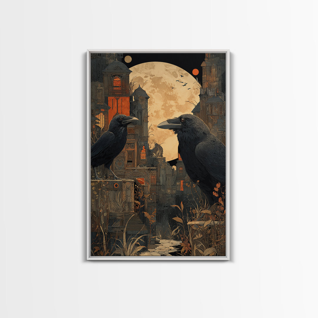 Ravens And Ruins, Vertical Wall Art, Dark Fantasy Wall Art, Canvas Print, Halloween Wall Decor, Gothic Home Decor, Halloween Decor