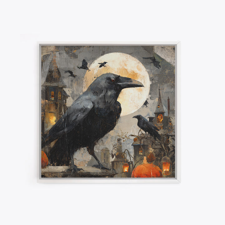 Ravens And Ruins, Square Wall Art, Dark Halloween Decor, Canvas Print, Halloween Wall Decor, Gothic Home Decor, Seasonal Home Decor