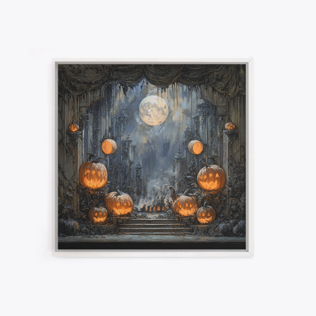 Pumpkins And Moon Phases, Square Wall Art, Dark Fantasy Wall Art, Canvas Print, Halloween Wall Decor, Gothic Home Decor