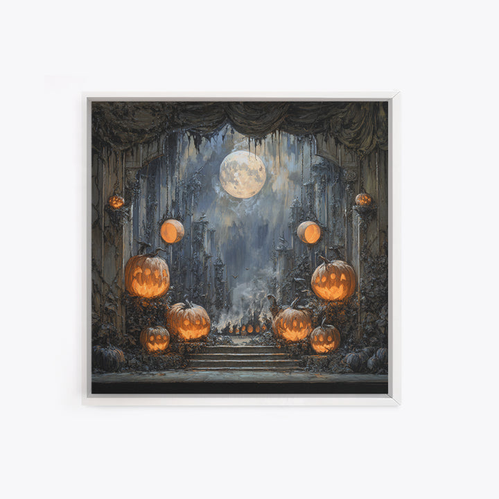Pumpkins And Moon Phases, Square Wall Art, Dark Fantasy Wall Art, Canvas Print, Halloween Wall Decor, Gothic Home Decor