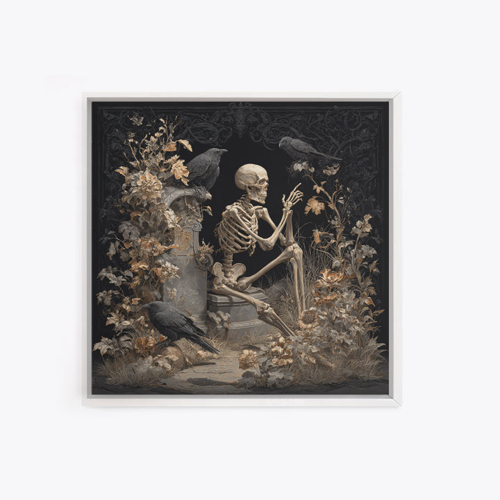 Skeletal Botanicals, Square Wall Art, Dark Fantasy Wall Art, Canvas Print, Halloween Wall Decor, Gothic Home Decor, Dark Fantasy Art