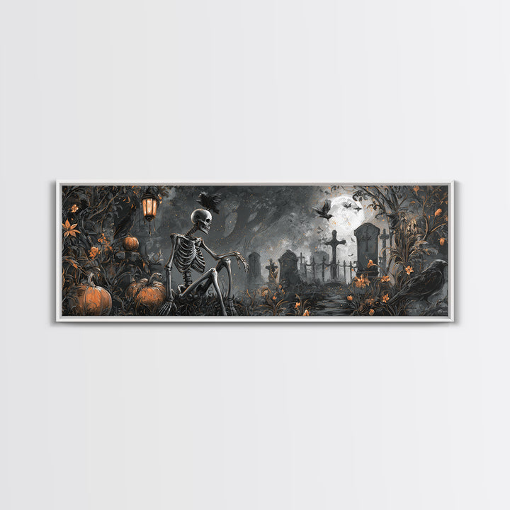 Skeletal Botanicals, Extra Wide Wall Art, Gothic Horror Wall Art, Framed Canvas Print, Halloween Wall Decor, Gothic Home Decor