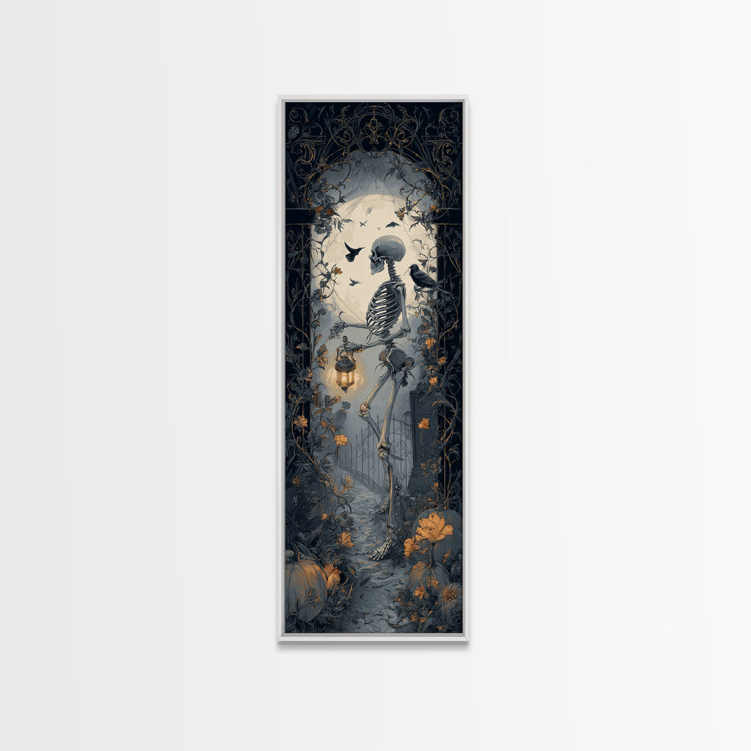 Skeletal Botanicals, Tall Narrow Wall Art, Dark Halloween Decor, Canvas Print, Halloween Wall Decor, Gothic Home Decor, Dark Fantasy Art