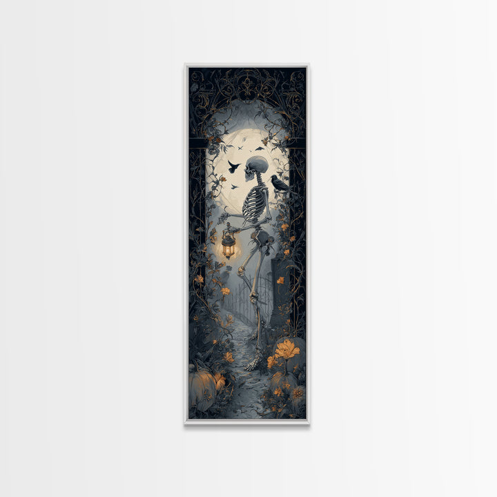 Skeletal Botanicals, Tall Narrow Wall Art, Dark Halloween Decor, Canvas Print, Halloween Wall Decor, Gothic Home Decor, Dark Fantasy Art