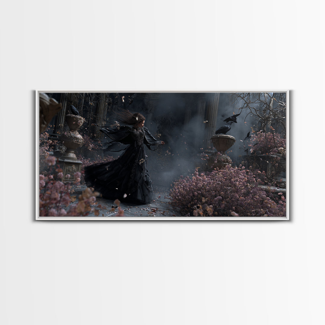 The Poison Garden, Wide Panoramic Art, Haunted Gothic Art, Framed Canvas Print, Halloween Wall Decor, Gothic Home Decor, Halloween Wall Art