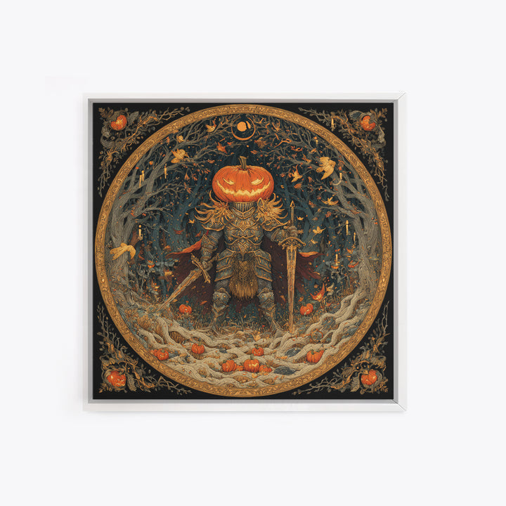 The Pumpkin Paladin, Square Wall Art, Dark Fantasy Wall Art, Canvas Print, Halloween Wall Decor, Gothic Home Decor, Dark Fantasy Art