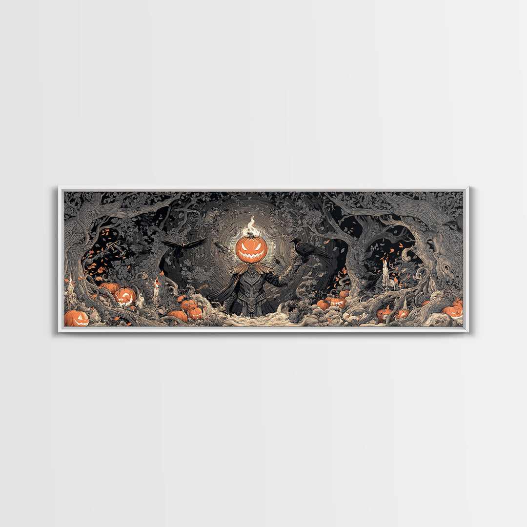 The Pumpkin Paladin, Extra Wide Wall Art, Spooky Home Decor, Canvas Print, Halloween Wall Decor, Gothic Home Decor, Statement Wall Art
