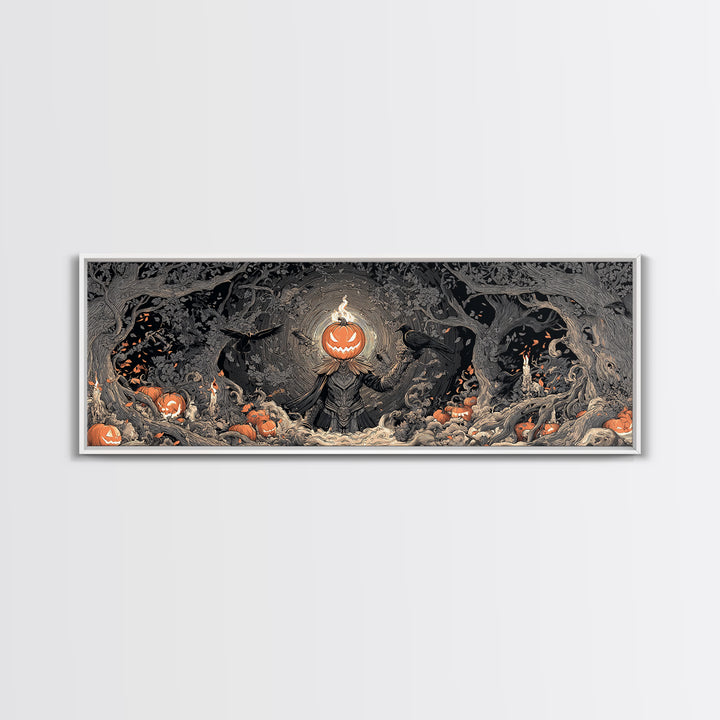 The Pumpkin Paladin, Extra Wide Wall Art, Spooky Home Decor, Canvas Print, Halloween Wall Decor, Gothic Home Decor, Statement Wall Art