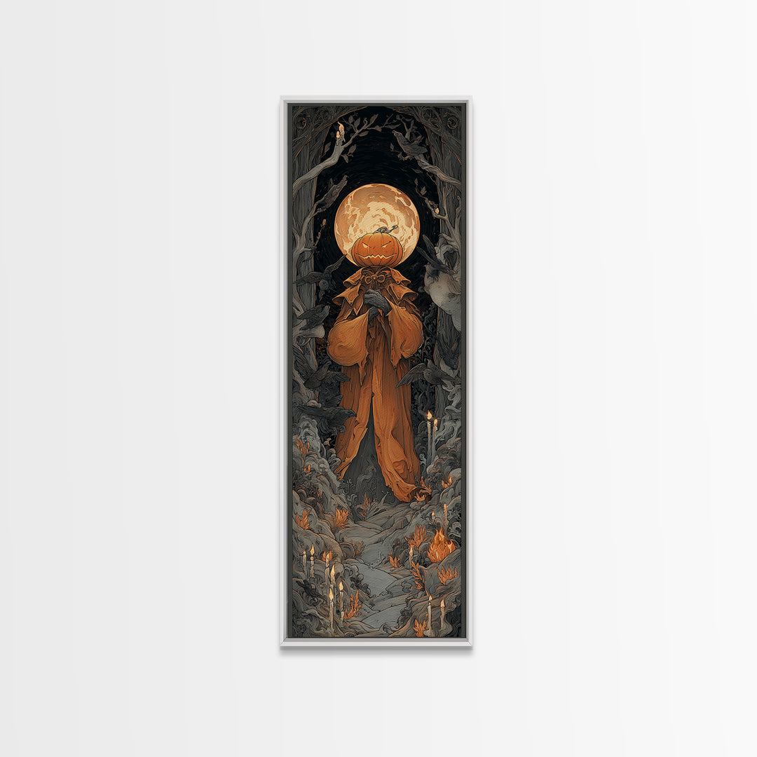 The Pumpkin Paladin, Tall Narrow Wall Art, Dark Fantasy Wall Art, Canvas Print, Halloween Wall Decor, Gothic Home Decor, Macabre Wall Art