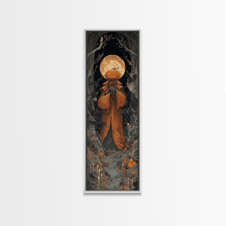 The Pumpkin Paladin, Tall Narrow Wall Art, Dark Fantasy Wall Art, Canvas Print, Halloween Wall Decor, Gothic Home Decor, Macabre Wall Art