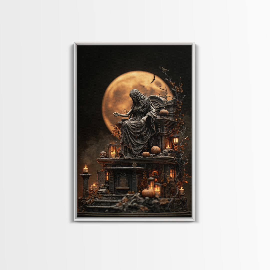 The Necromancer Queen, Vertical Wall Art, Haunted Gothic Art, Framed Canvas Print, Halloween Wall Decor, Gothic Home Decor