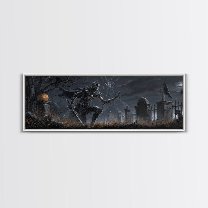 The Spider Knight, Extra Wide Wall Art, Gothic Horror Wall Art, Framed Canvas Print, Halloween Wall Decor, Gothic Home Decor