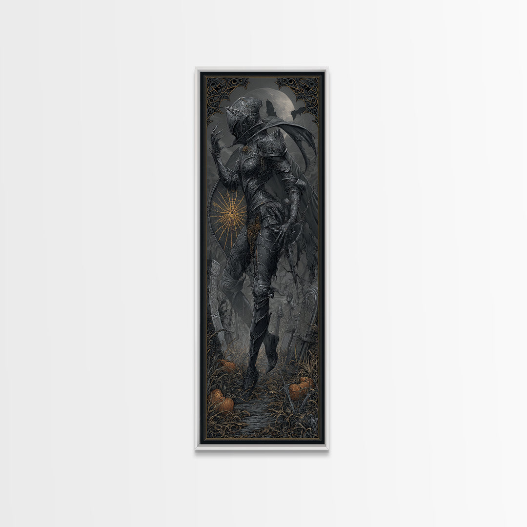 The Spider Knight, Tall Narrow Wall Art, Haunted Gothic Art, Framed Canvas Print, Halloween Wall Decor, Gothic Home Decor, Spooky Wall Decor