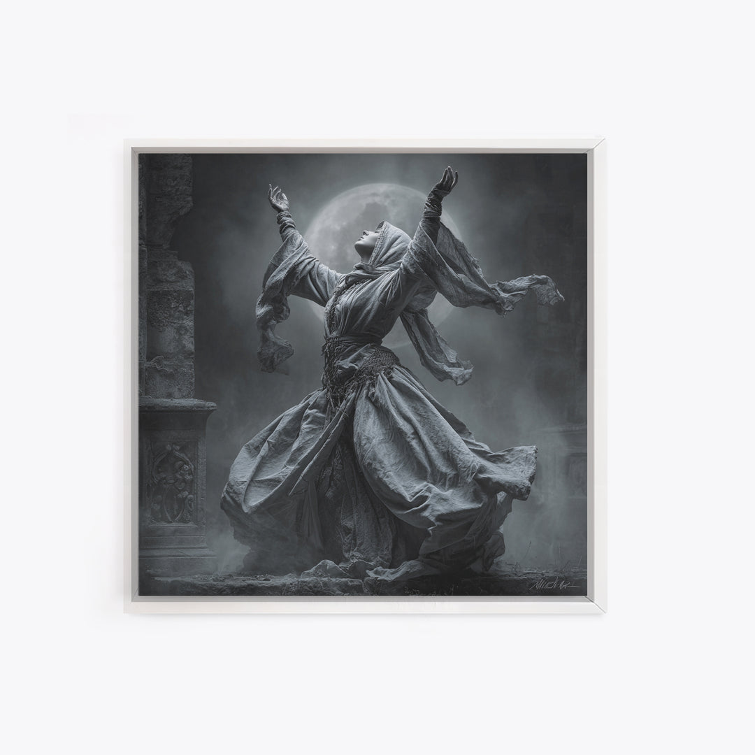 The Moon Priestess, Square Wall Art, Macabre Wall Art, Framed Canvas Print, Halloween Wall Decor, Gothic Home Decor, Dark Fantasy Art