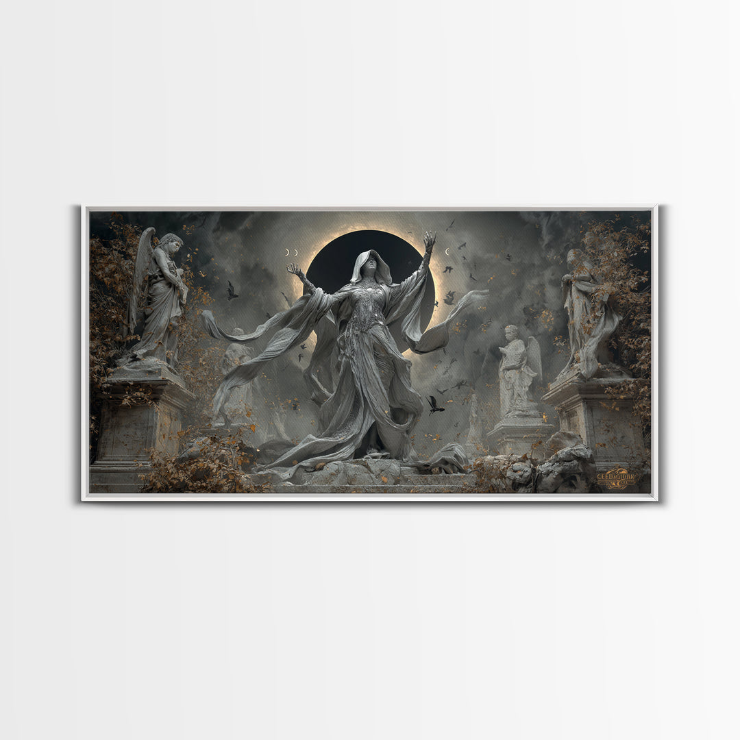 The Moon Priestess, Wide Panoramic Art, Dark Fantasy Wall Art, Canvas Print, Halloween Wall Decor, Gothic Home Decor, Statement Wall Art