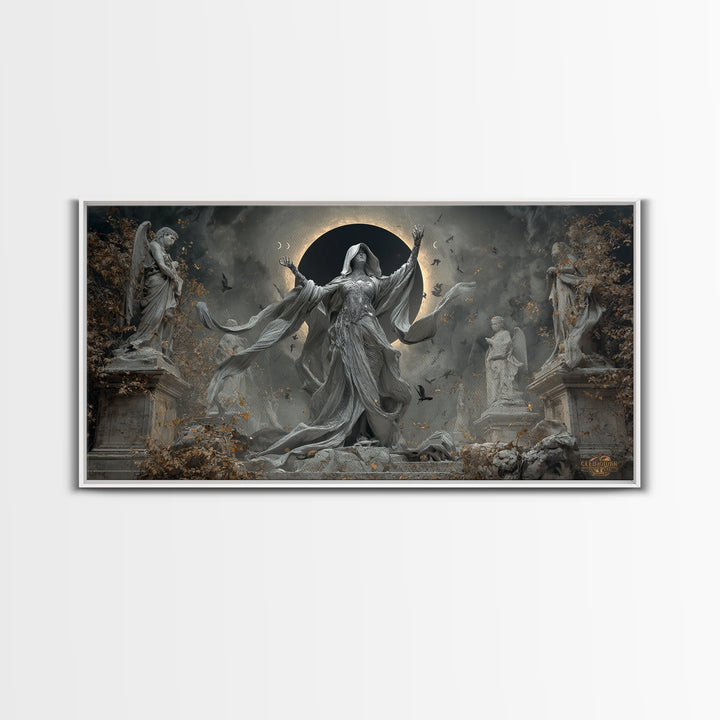 The Moon Priestess, Wide Panoramic Art, Dark Fantasy Wall Art, Canvas Print, Halloween Wall Decor, Gothic Home Decor, Statement Wall Art