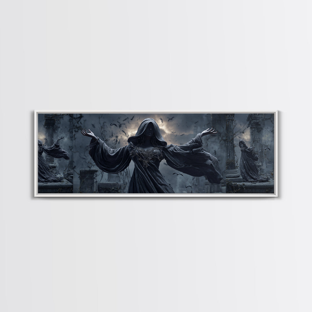 The Moon Priestess, Extra Wide Wall Art, Dark Halloween Decor, Canvas Print, Halloween Wall Decor, Gothic Home Decor, Dark Fantasy Art