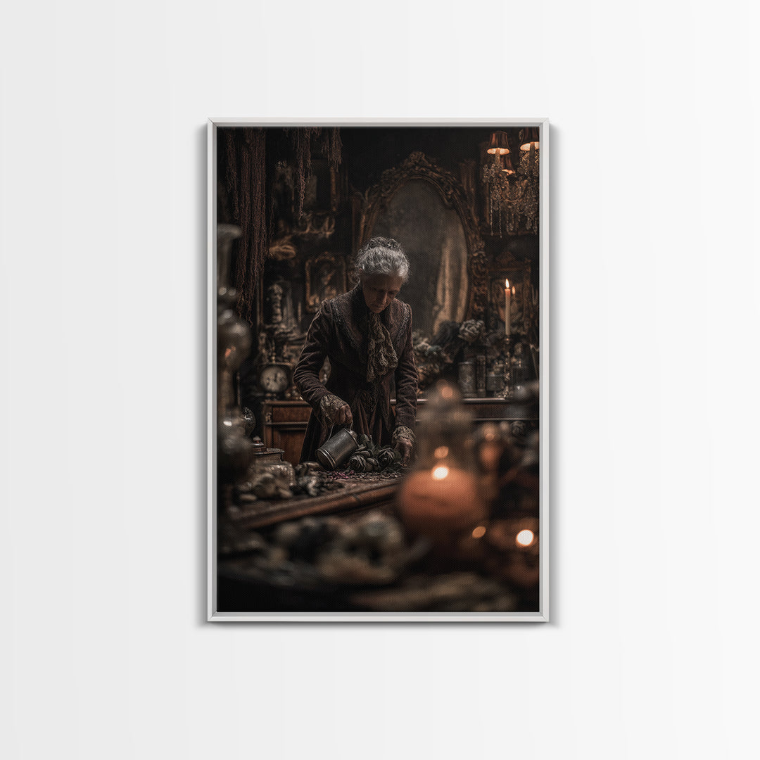 The Graveyard Gardener, Vertical Wall Art, Macabre Wall Art, Framed Canvas Print, Halloween Wall Decor, Gothic Home Decor, Spooky Wall Decor