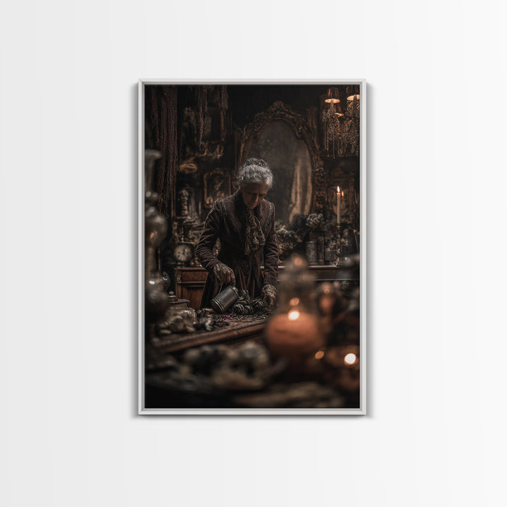 The Graveyard Gardener, Vertical Wall Art, Macabre Wall Art, Framed Canvas Print, Halloween Wall Decor, Gothic Home Decor, Spooky Wall Decor