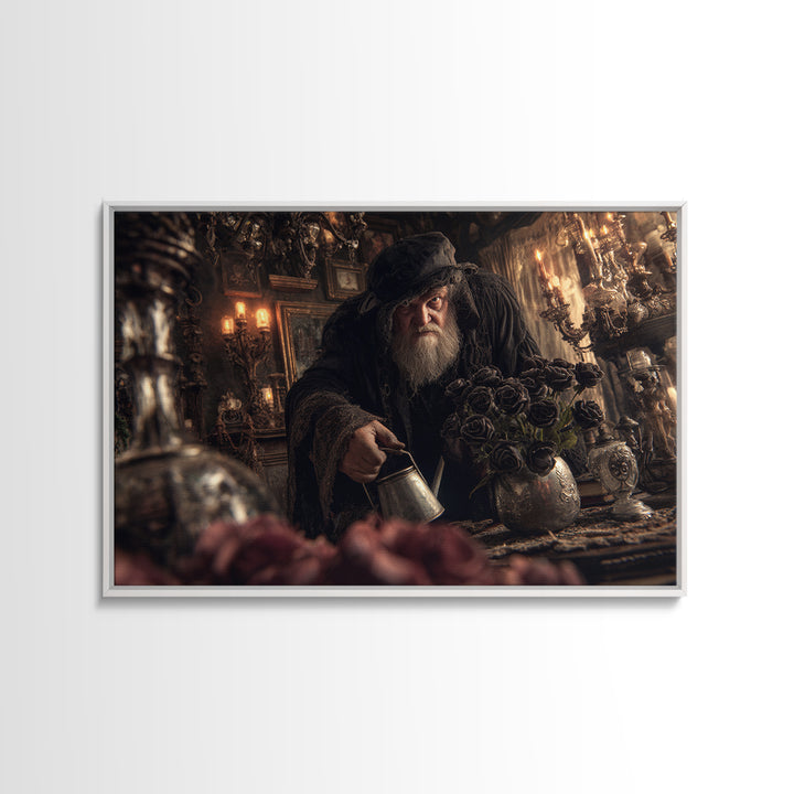 The Graveyard Gardener, Landscape Wall Art, Gothic Horror Wall Art, Framed Canvas Print, Halloween Wall Decor, Gothic Home Decor