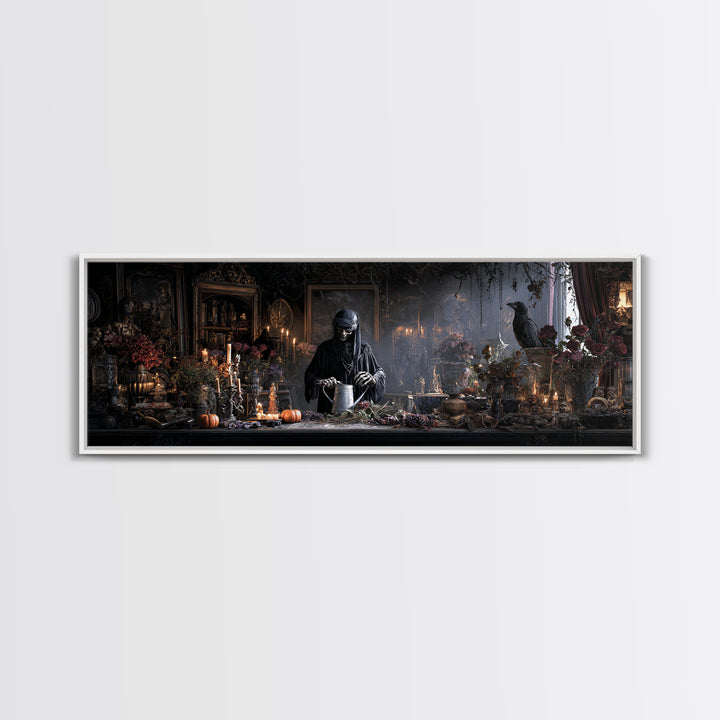 The Graveyard Gardener, Extra Wide Wall Art, Spooky Home Decor, Canvas Print, Halloween Wall Decor, Gothic Home Decor, Macabre Wall Art
