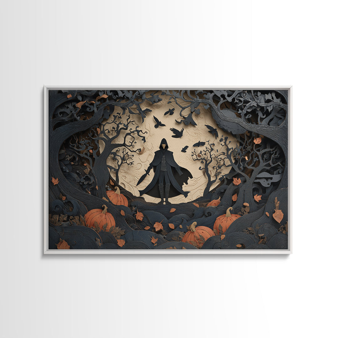 The Crow-Masked Assassin, Landscape Wall Art, Gothic Horror Wall Art, Framed Canvas Print, Halloween Wall Decor, Gothic Home Decor