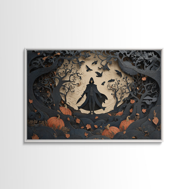 The Crow-Masked Assassin, Landscape Wall Art, Gothic Horror Wall Art, Framed Canvas Print, Halloween Wall Decor, Gothic Home Decor