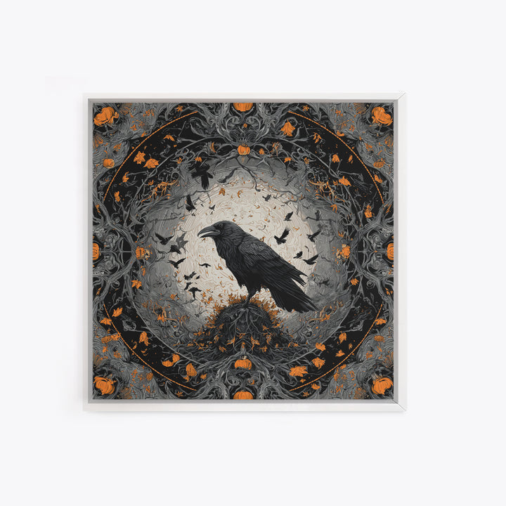 The Crow-Masked Assassin, Square Wall Art, Gothic Horror Wall Art, Framed Canvas Print, Halloween Wall Decor, Gothic Home Decor
