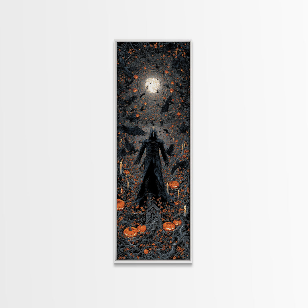 The Crow-Masked Assassin, Tall Narrow Wall Art, Spooky Home Decor, Canvas Print, Halloween Wall Decor, Gothic Home Decor, Macabre Wall Art