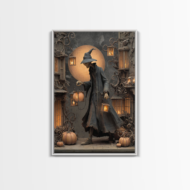 The Lantern Mage, Vertical Wall Art, Haunted Gothic Art, Framed Canvas Print, Halloween Wall Decor, Gothic Home Decor, Horror Wall Art