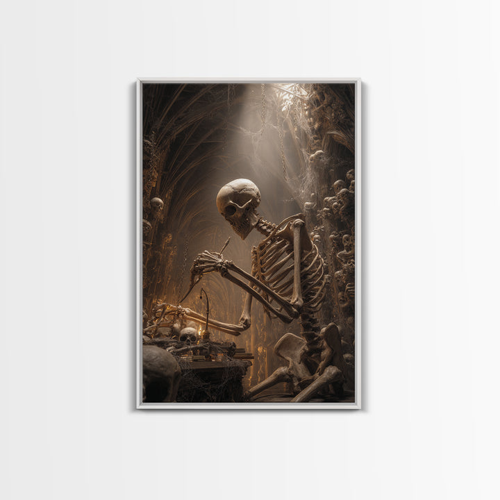 The Bone Sculptor, Vertical Wall Art, Dark Halloween Decor, Canvas Print, Halloween Wall Decor, Gothic Home Decor, Dark Fantasy Art