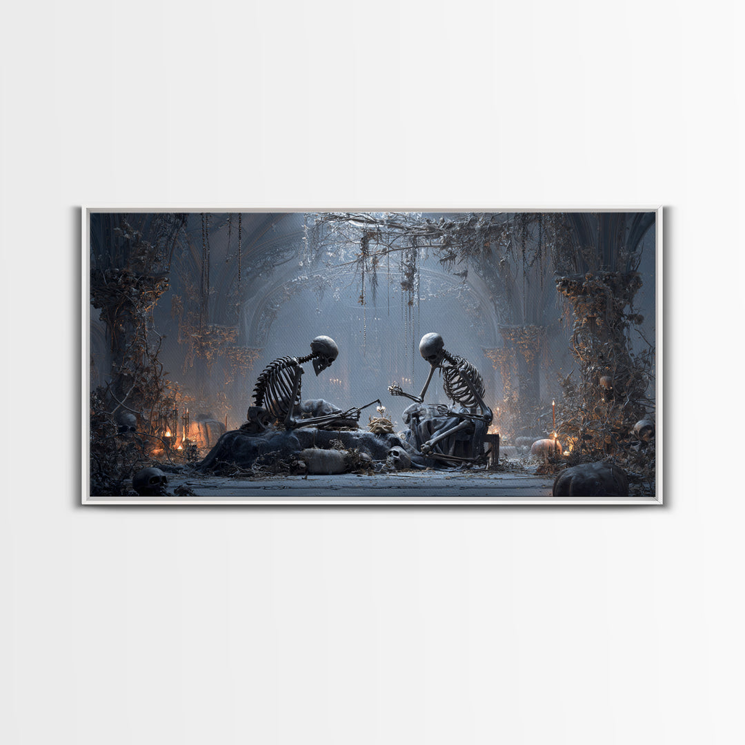 The Bone Sculptor, Wide Panoramic Art, Dark Fantasy Wall Art, Canvas Print, Halloween Wall Decor, Gothic Home Decor, Dark Fantasy Art