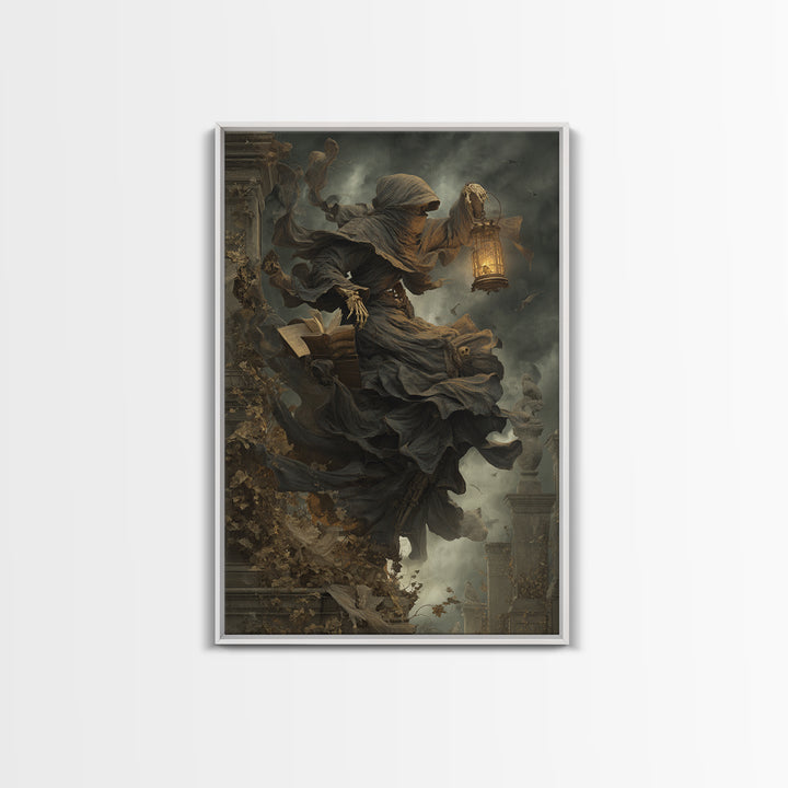 The Crypt Librarian, Vertical Wall Art, Dark Halloween Decor, Canvas Print, Halloween Wall Decor, Gothic Home Decor, Dark Fantasy Art