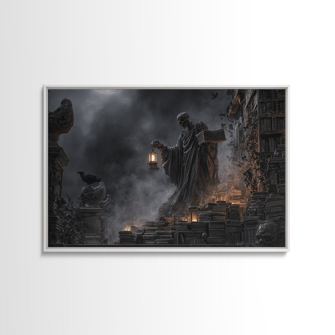 The Crypt Librarian, Landscape Wall Art, Dark Fantasy Wall Art, Canvas Print, Halloween Wall Decor, Gothic Home Decor, Spooky Wall Decor
