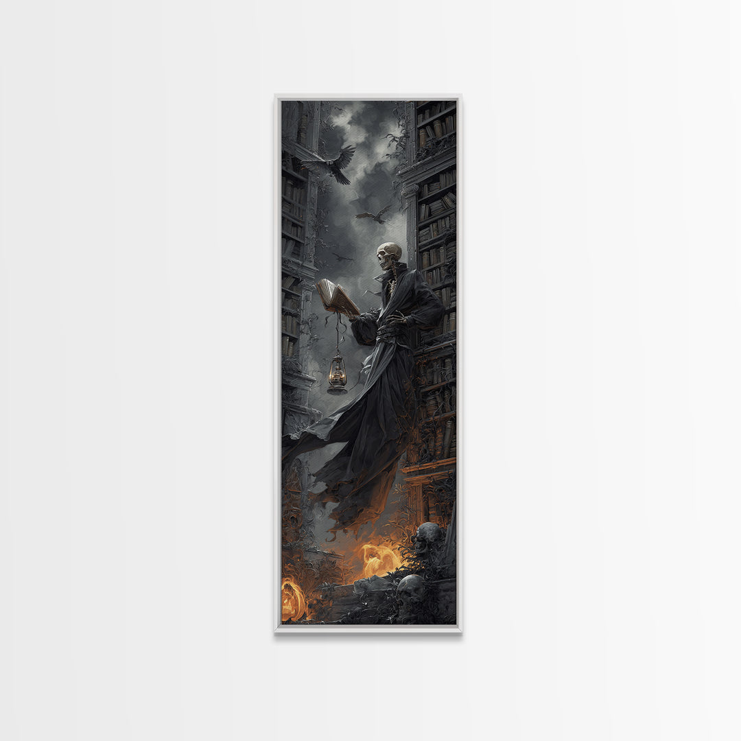 The Crypt Librarian, Tall Narrow Wall Art, Dark Halloween Decor, Canvas Print, Halloween Wall Decor, Gothic Home Decor, Dark Fantasy Art
