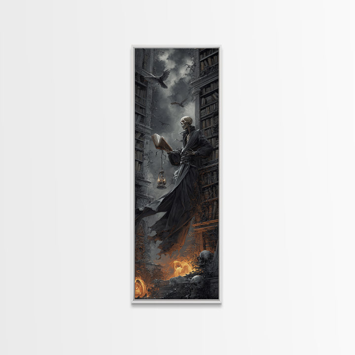 The Crypt Librarian, Tall Narrow Wall Art, Dark Halloween Decor, Canvas Print, Halloween Wall Decor, Gothic Home Decor, Dark Fantasy Art