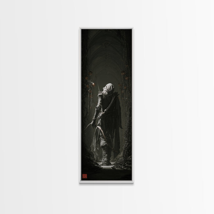 The Ghost Of The Witch Hunter, Tall Narrow Wall Art, Macabre Wall Art, Framed Canvas Print, Halloween Wall Decor, Gothic Home Decor
