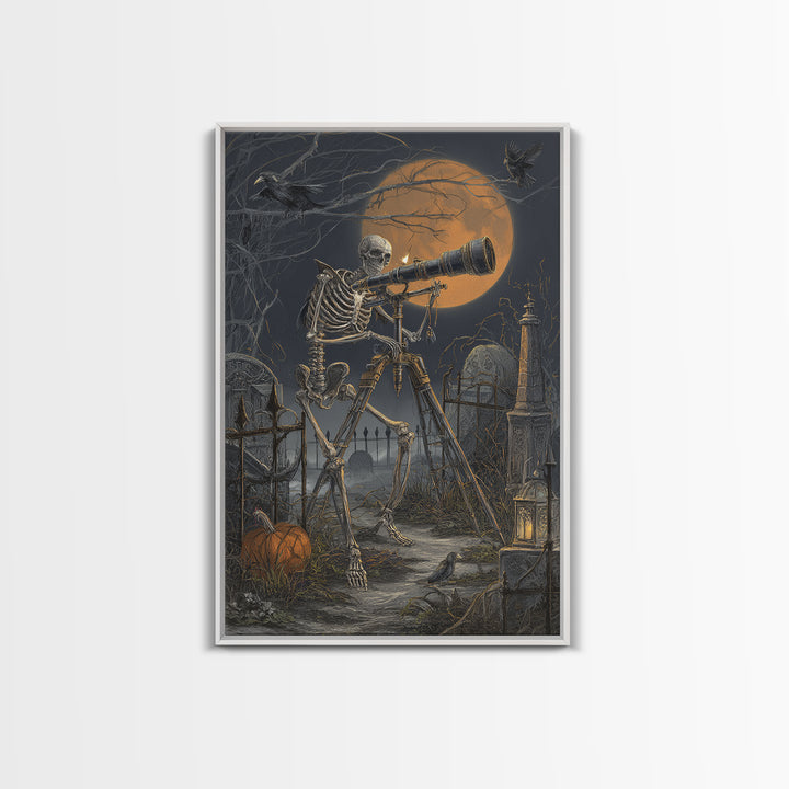 The Skull Astronomer, Vertical Wall Art, Spooky Home Decor, Canvas Print, Halloween Wall Decor, Gothic Home Decor, Spooky Wall Decor
