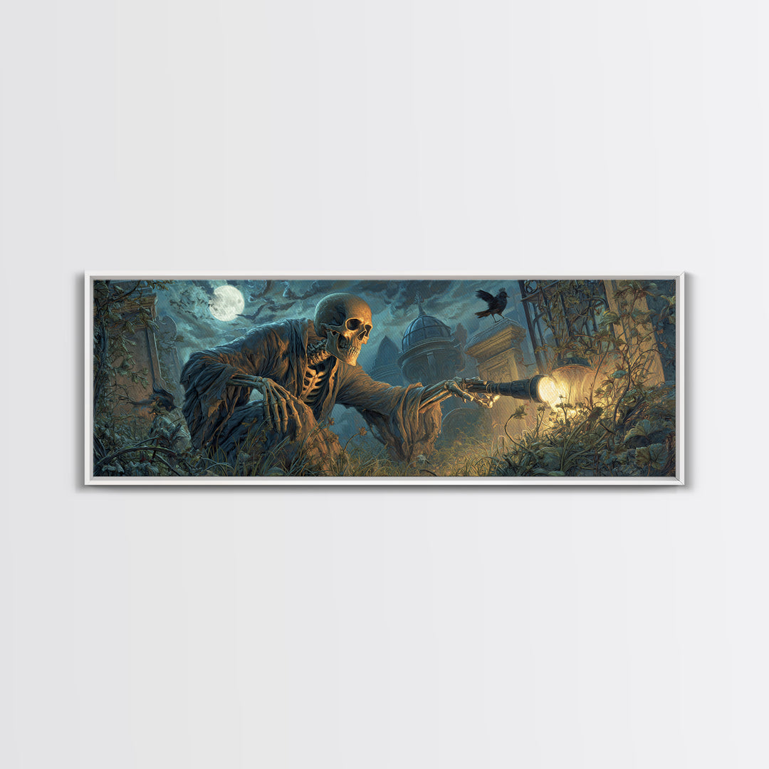 The Skull Astronomer, Extra Wide Wall Art, Dark Halloween Decor, Canvas Print, Halloween Wall Decor, Gothic Home Decor, Dark Fantasy Art