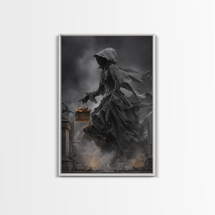The Cemetery Beekeeper, Vertical Wall Art, Gothic Horror Wall Art, Framed Canvas Print, Halloween Wall Decor, Gothic Home Decor