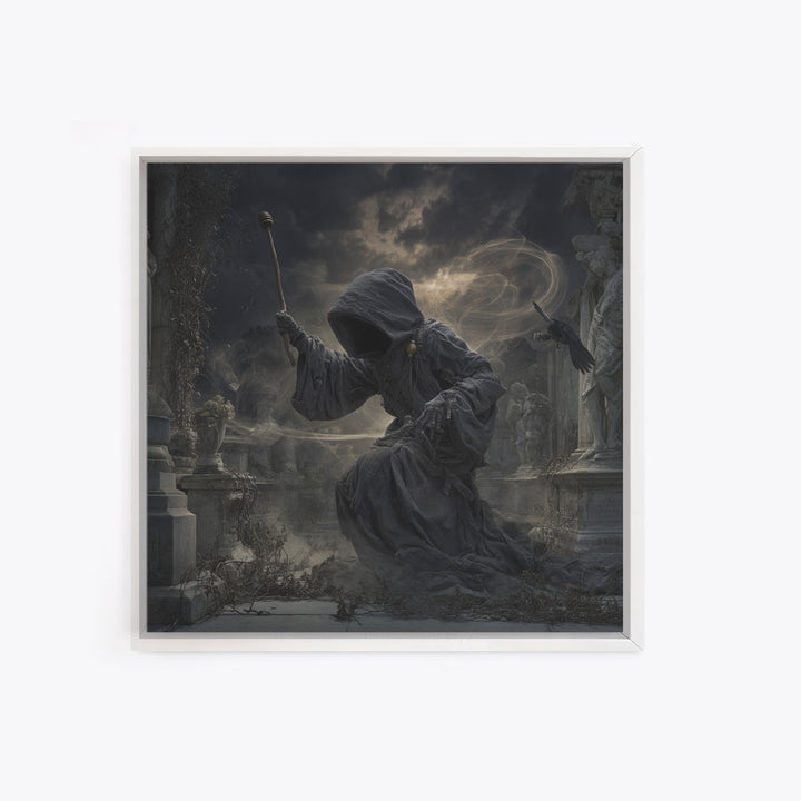 The Cemetery Beekeeper, Square Wall Art, Gothic Horror Wall Art, Framed Canvas Print, Halloween Wall Decor, Gothic Home Decor