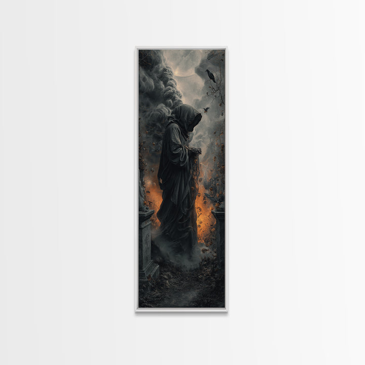 The Cemetery Beekeeper, Tall Narrow Wall Art, Dark Fantasy Wall Art, Canvas Print, Halloween Wall Decor, Gothic Home Decor