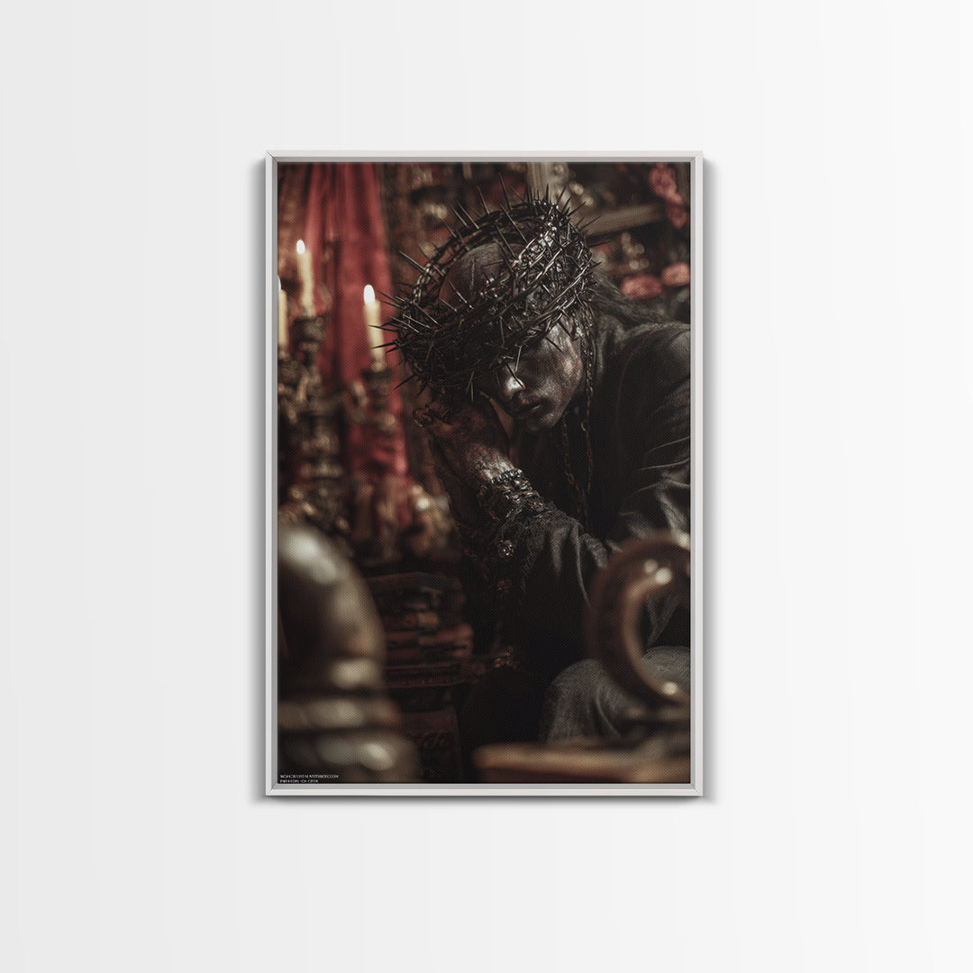 The Thorn-Crowned King, Vertical Wall Art, Dark Fantasy Wall Art, Canvas Print, Halloween Wall Decor, Gothic Home Decor, Macabre Wall Art