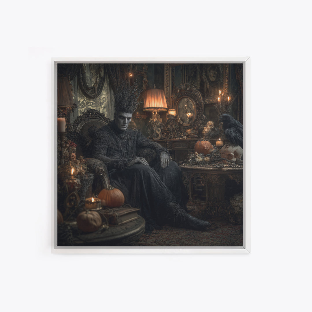 The Thorn-Crowned King, Square Wall Art, Haunted Gothic Art, Framed Canvas Print, Halloween Wall Decor, Gothic Home Decor, Dark Fantasy Art