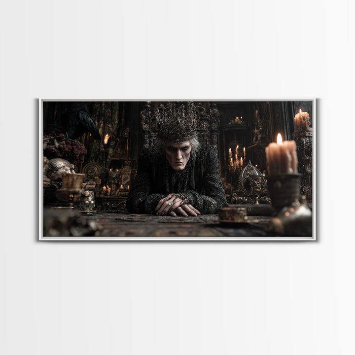 The Thorn-Crowned King, Wide Panoramic Art, Haunted Gothic Art, Framed Canvas Print, Halloween Wall Decor, Gothic Home Decor