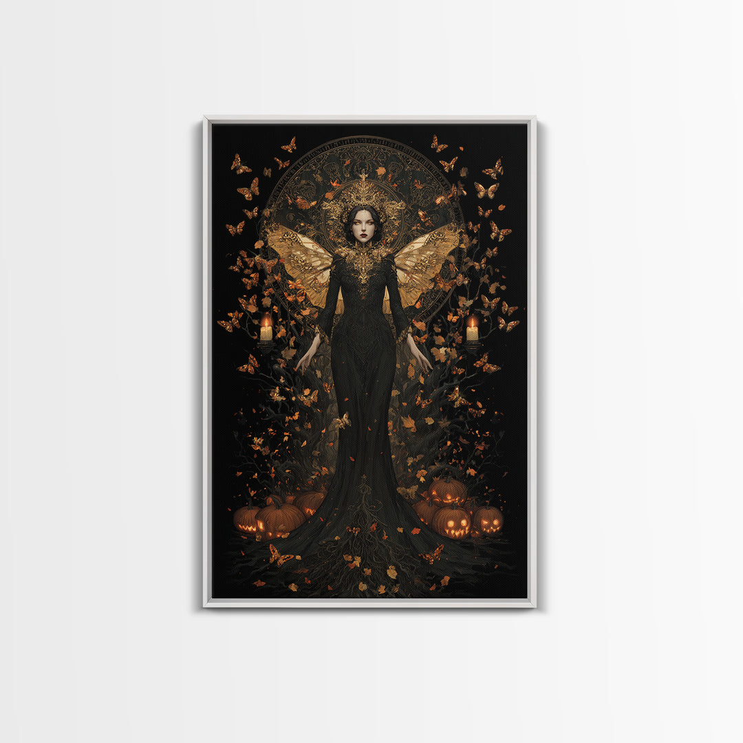 The Moth-Winged Empress, Vertical Wall Art, Dark Halloween Decor, Canvas Print, Halloween Wall Decor, Gothic Home Decor, Dark Fantasy Art