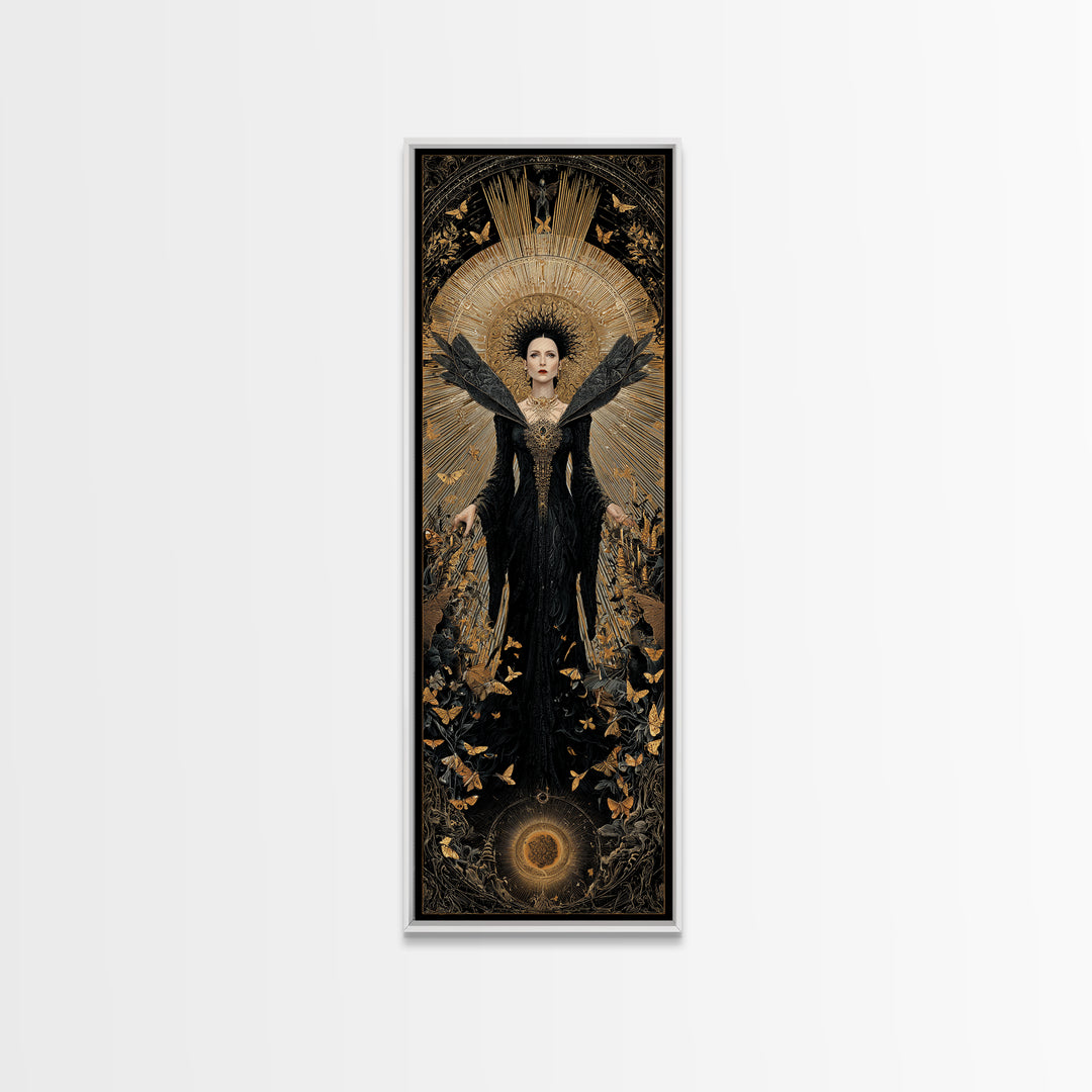 The Moth-Winged Empress, Tall Narrow Wall Art, Dark Fantasy Wall Art, Canvas Print, Halloween Wall Decor, Gothic Home Decor