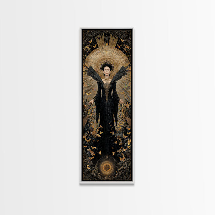 The Moth-Winged Empress, Tall Narrow Wall Art, Dark Fantasy Wall Art, Canvas Print, Halloween Wall Decor, Gothic Home Decor